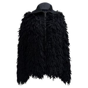 Dior Fur Accent Zip-Up Jacket in Black Wool